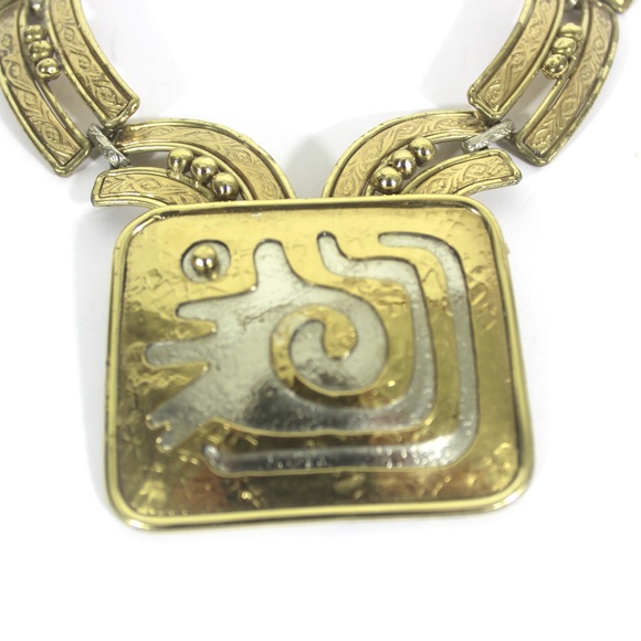 Vintage Modernist Statement Necklace IXEL Mexican Designer Gold Brass and Silver - Picture 8 of 9